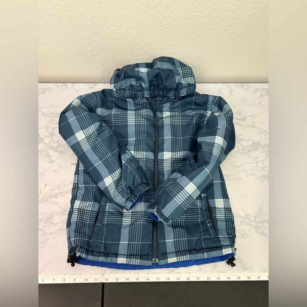 Polar Edge Reversible Winter Jacket Boys size Large Plaid Blue Full Zip Coat​​